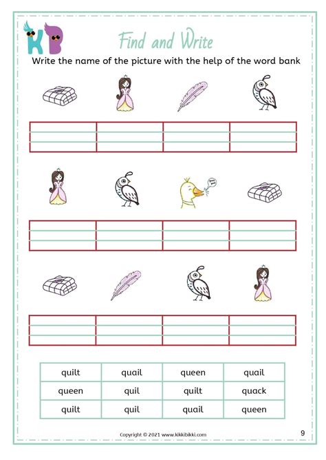 qu Words - Kindergarten Worksheet - Free Phonics Printable