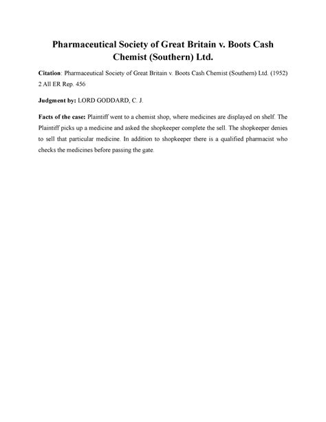 Boot Cash Chemist case Law - Pharmaceutical Society of Great Britain v ...