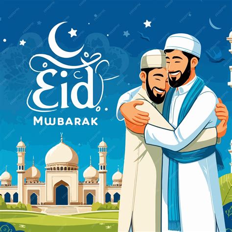 Premium Vector | Eid mubarak background with islamic muslim people and ...