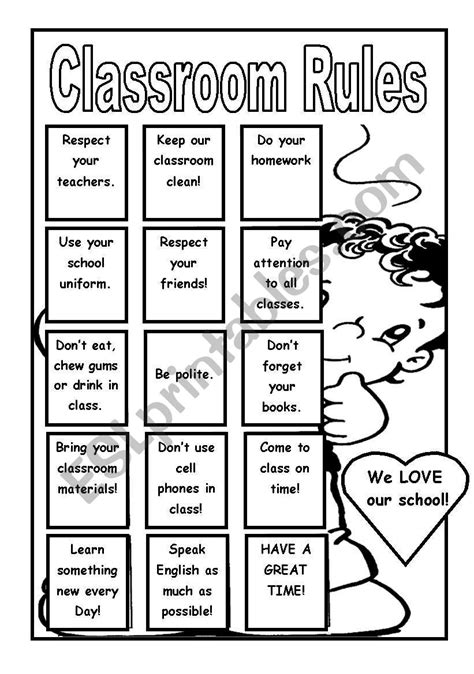 Image result for Classroom Rules ESL Worksheet