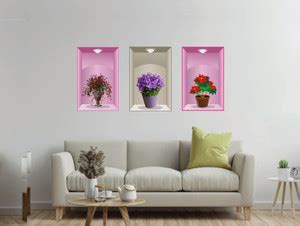 Design Decor 12 inch 3D Flower Pot Wall Sticker 3 Pieces Beautifull ...