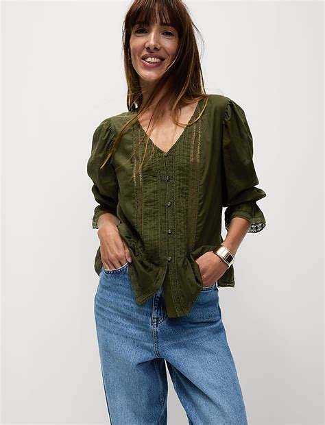 Buy Pure Cotton Lace Frill Detail Blouse at Marks & Spencer