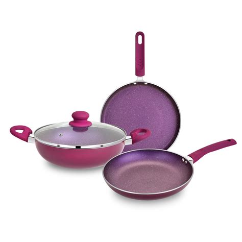 Buy BERGNER Aluminium Jazz Non Stick Cookware Set 4Pc-Kadhai with Glass ...