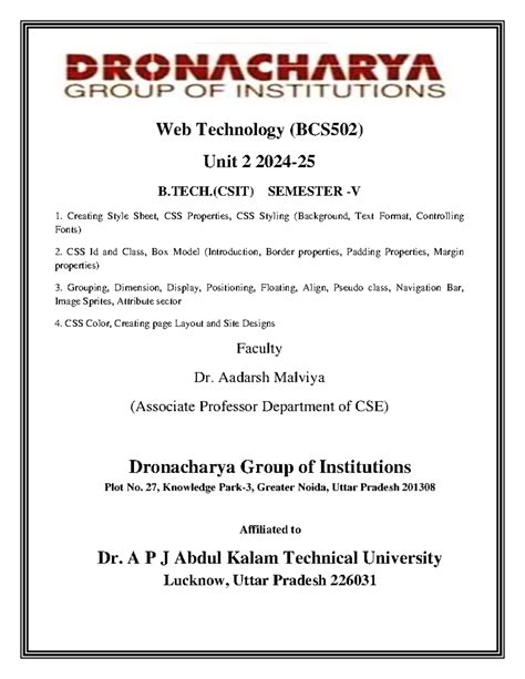 Wt-notes-unit2 - dsefgfrhehje sgedge - Web Technology (BCS502) Unit 2 ...