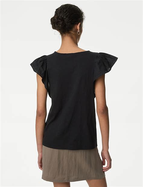 Buy Pure Cotton Embroidered Angel Sleeve Top at Marks & Spencer
