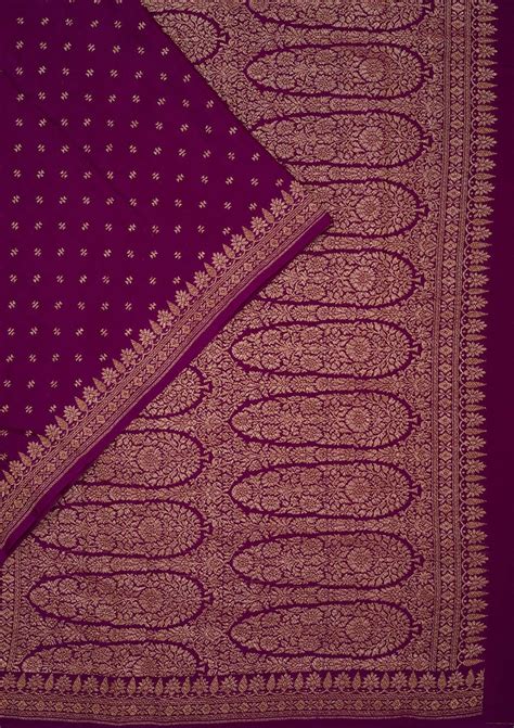 Buy Violet Zariwork Pure Crepe Silk Saree - Koskii