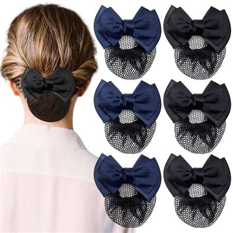 Amazon.com: 6 Pcs Bowknot Hair Bun Holder Covers Bow Hair Snood Net ...