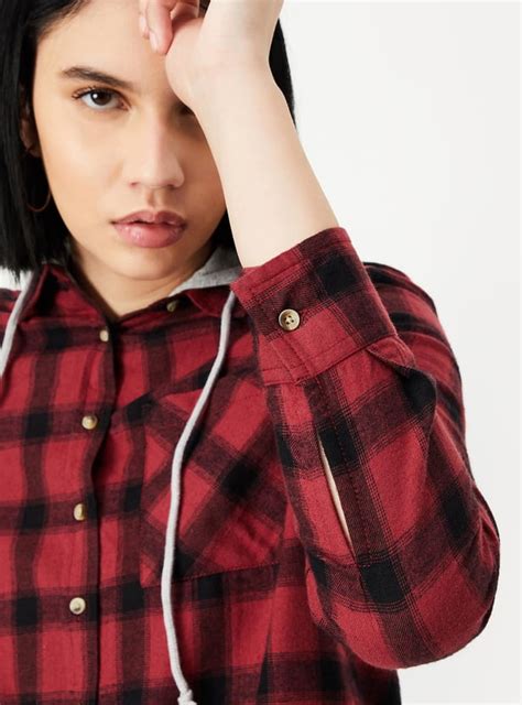 Buy Women Checked Hooded Yarn Dyed Shirt Online at just Rs. 899.0 ...