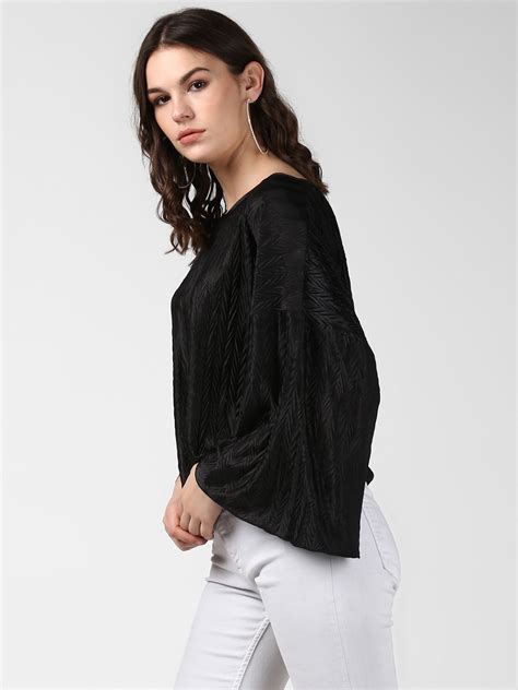 Women's Satin Black V Pleat Detail Top – Stylestone