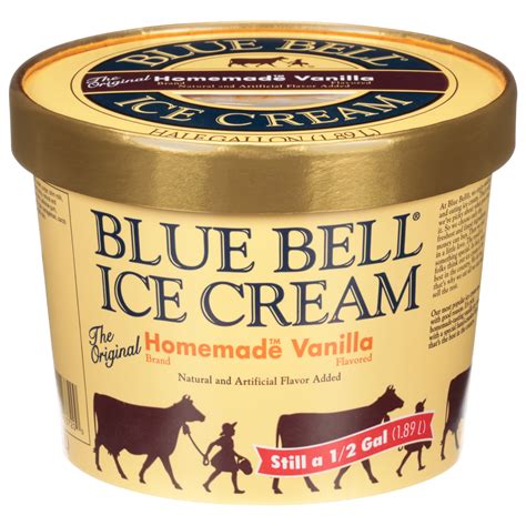 Blue Bell Homemade Vanilla Gold Rim Ice Cream Half Gallon, 64 fl oz ...