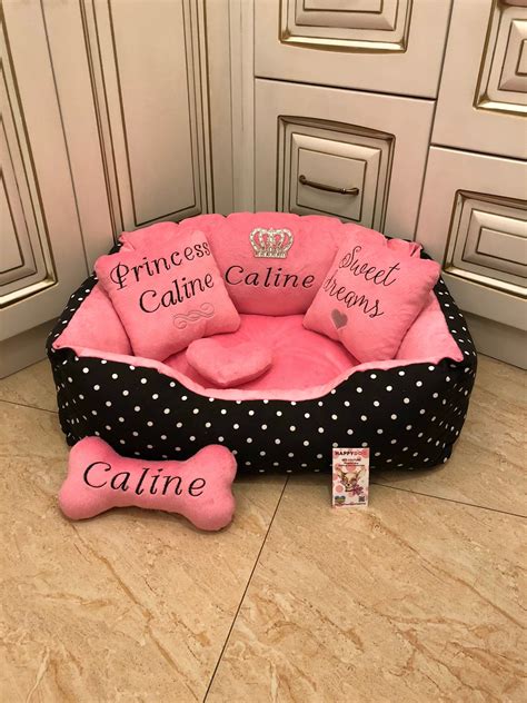 Pink and Black Polka Dot Luxury Dog Bed Princess Designer Dog Bed ...