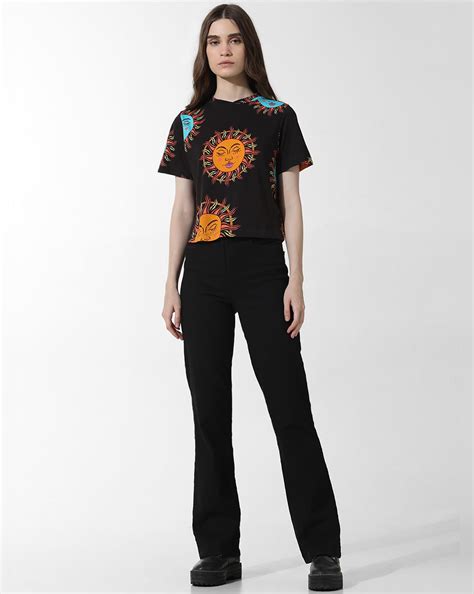 Black Printed Cotton T-shirt