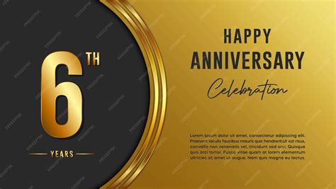 6th year anniversary template design with golden texture golden number ...