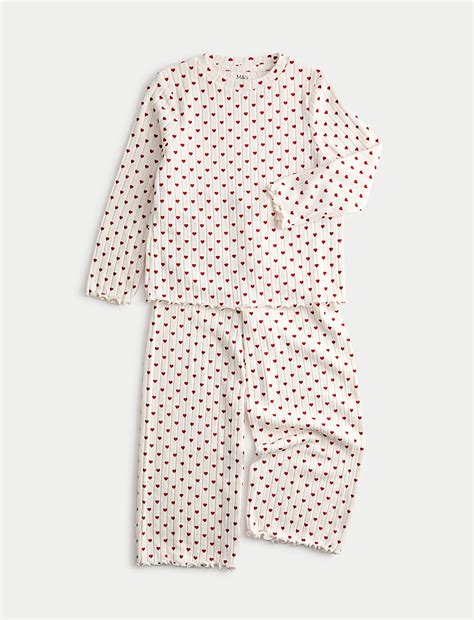 Buy Cosy Ribbed Heart Pyjamas (1-16 Yrs) at Marks & Spencer