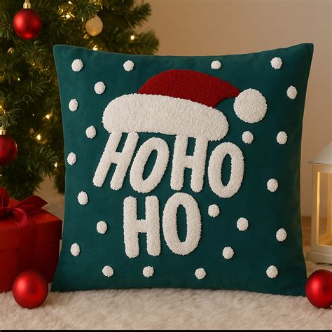 Ho Ho Ho Festive Santa Christmas Cushion (Green) – The Purple Tree