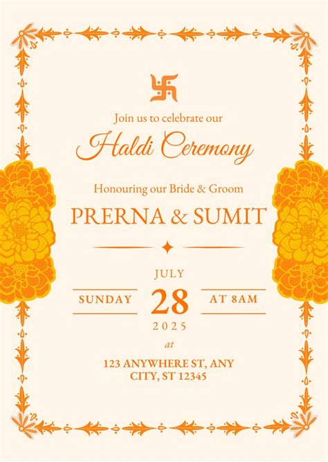 Free Haldi Ceremony Invitation Card Template Designs - Canva