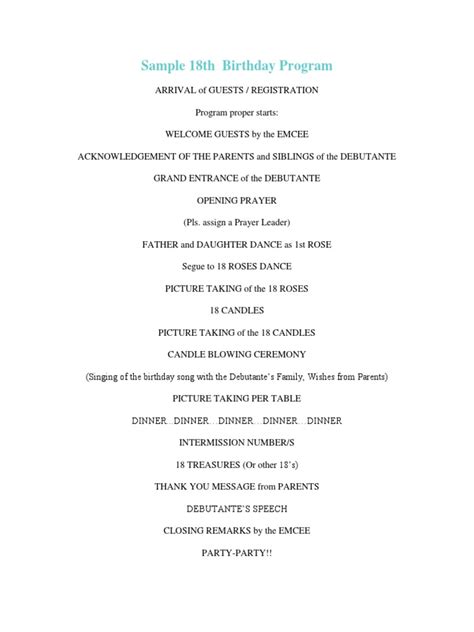 Image result for 18th Birthday Program Script Sample