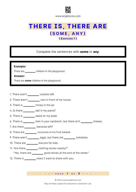 There is, There are + some, any - Exercise 1 - Worksheet | English Grammar