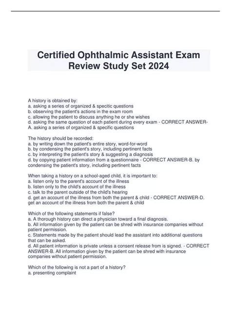 Certified Ophthalmic Assistant Exam Review Study Set 2024 - COA - Stuvia US