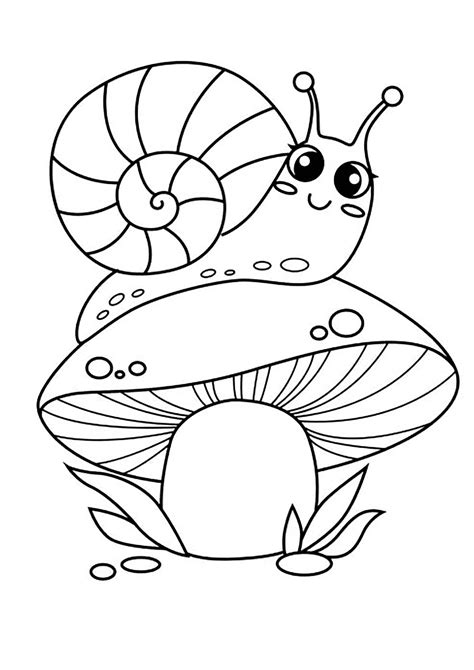 Pretty snail on a mushroom - Snail Coloring Pages