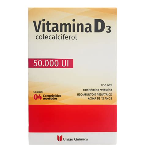 Vitamina D3 50000 Ui com 4 Comprimidos Revestidos UNIÃO QUIMICA ...