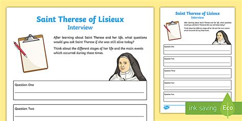 An Interview with Saint Therese of Lisieux Worksheet