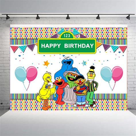 Tj Sesame Street Photography Backdrops Blue Pink Balloon Bunting Photo ...