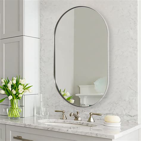ANDY STAR 26x38" Oval Mirror, Brushed Nickel Bathroom, Wall-Mounted ...