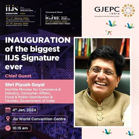 Minister of Commerce and Industries Piyush Goyal to attend IIJS ...