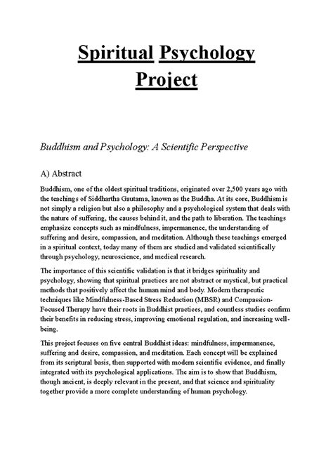 Spiritual Psychology Project: Buddhism & Psychology Integration - Studocu
