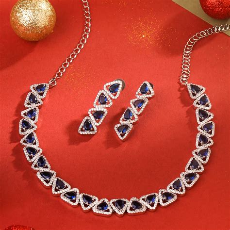 Yellow Chimes Jewellery Set for Women and Girls American Diamond ...