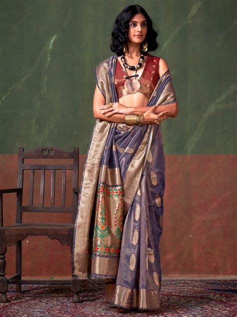 Grape Violet Paithani Zari Tissue Silk Party Saree | TrendOye