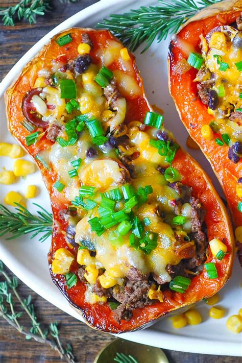 Southwestern Ground Beef Stuffed Butternut Squash