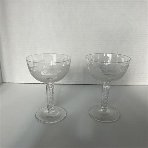 Vintage Set of 2 Etched Grapevine Optic Champagne Coupes Glasses 1950s ...