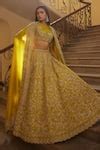 Buy Yellow Silk Sequins, Zari Raw Foliage Zardozi Embroidered Bridal ...