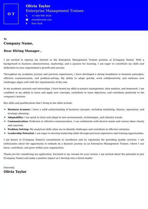 Enterprise Management Trainee Cover Letter Examples India