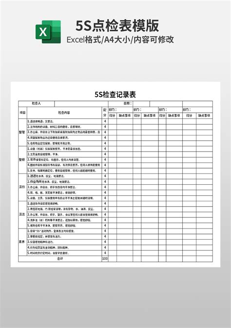 5S检查记录表模板_人事行政Excel模板下载-蓝山办公