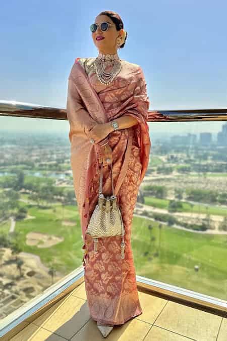 Buy Pink Kota Doria Blossom Woven Saree With Running Blouse For Women ...