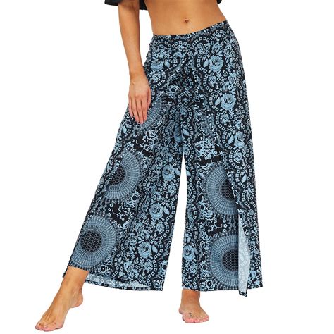 Defitshape Women's Boho Pants Wide Leg Harem Yoga Gaucho Flowy Bohemian ...