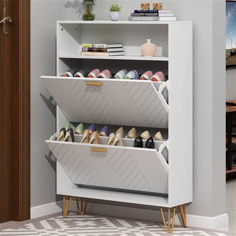 Buy Shoe Cabinet, Freestanding Tipping Bucket Shoe Storage Cabinet with ...