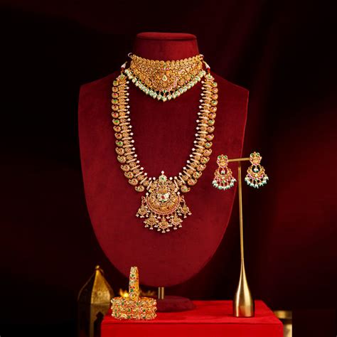 Buy 22K Gold Mango Peacock Lakshmi Bridal Set with Choker, Haram ...