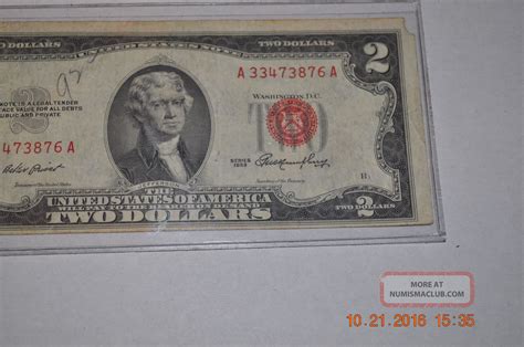 1953 Two Dollar Bills $2 Red Seal United States Note