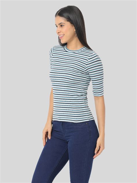 Women's Blue Striped Short Sleeve, Crop T-Shirt – Wearhouse