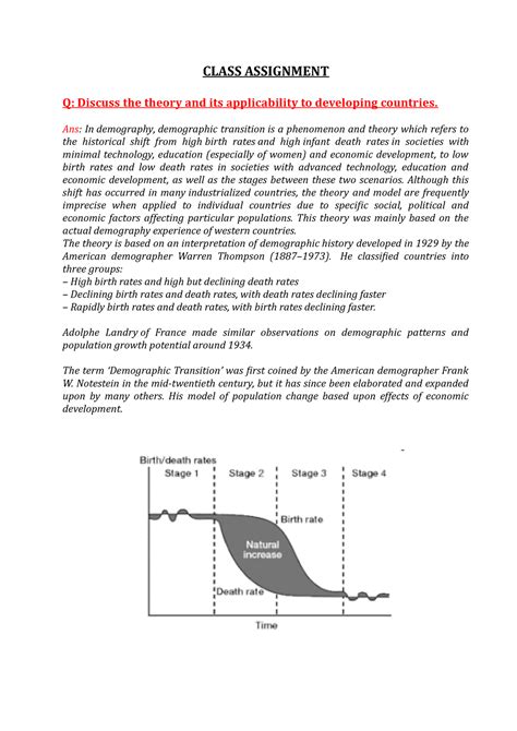 Demographic transition theory - CLASS ASSIGNMENT Q: Discuss the theory ...