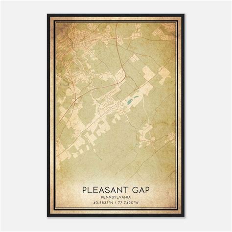 Vintage Pleasant Gap Pennsylvania Map Poster, Pleasant Gap PA City Road ...