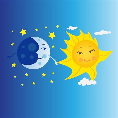 O sol leva a lua pela mão | Vetor Premium