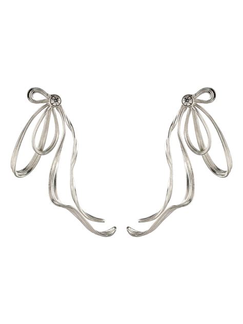 Buy Priyaasi Studded Wired Bow Silver-Plated Drop Earrings For Women ...