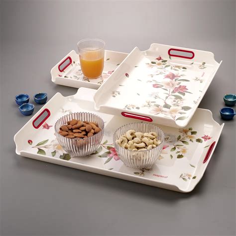 Nayasa Modern Plastic Rectangular Serving Tray Set of 3, Small, Medium ...