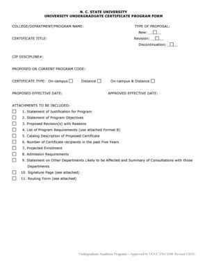 Fillable Online 2014 accreditation ncsu UG Certificate Program Form ...