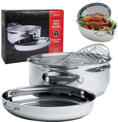 Camerons 3 in 1 Multi Roaster- Tri-ply 18/10 Professional Grade ...